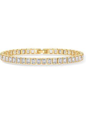 14K Gold Plated Tennis Bracelet for Women, Bezel Set CZ Sparkling Jewelry
